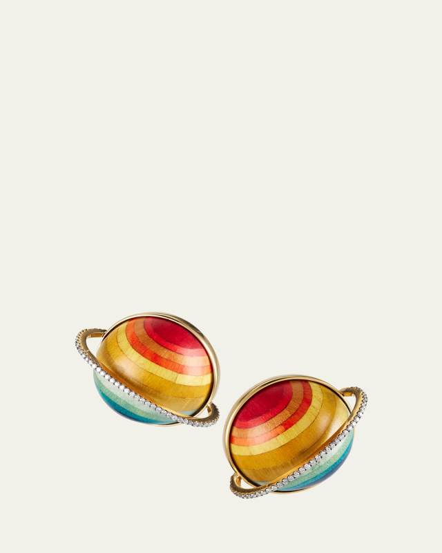 Marquetry 18K Gold Saturn Sphere Earrings with Diamonds